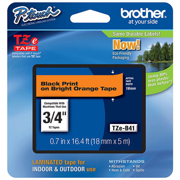 Brother Brother 18mm, 3/4", Black on Fluorescent Orange Laminated Tape TZEB41